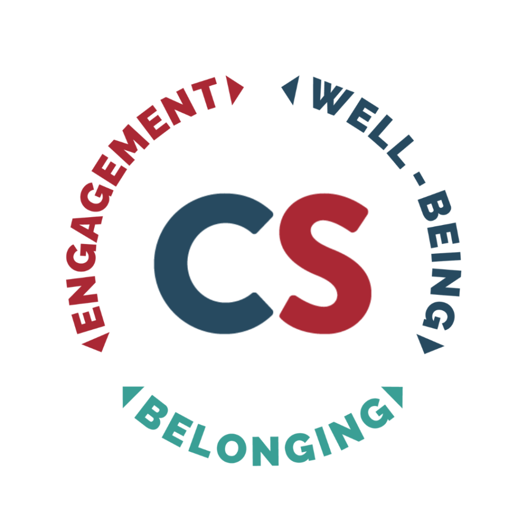 well-being, engagement, and belonging in a circle with CS in the middle